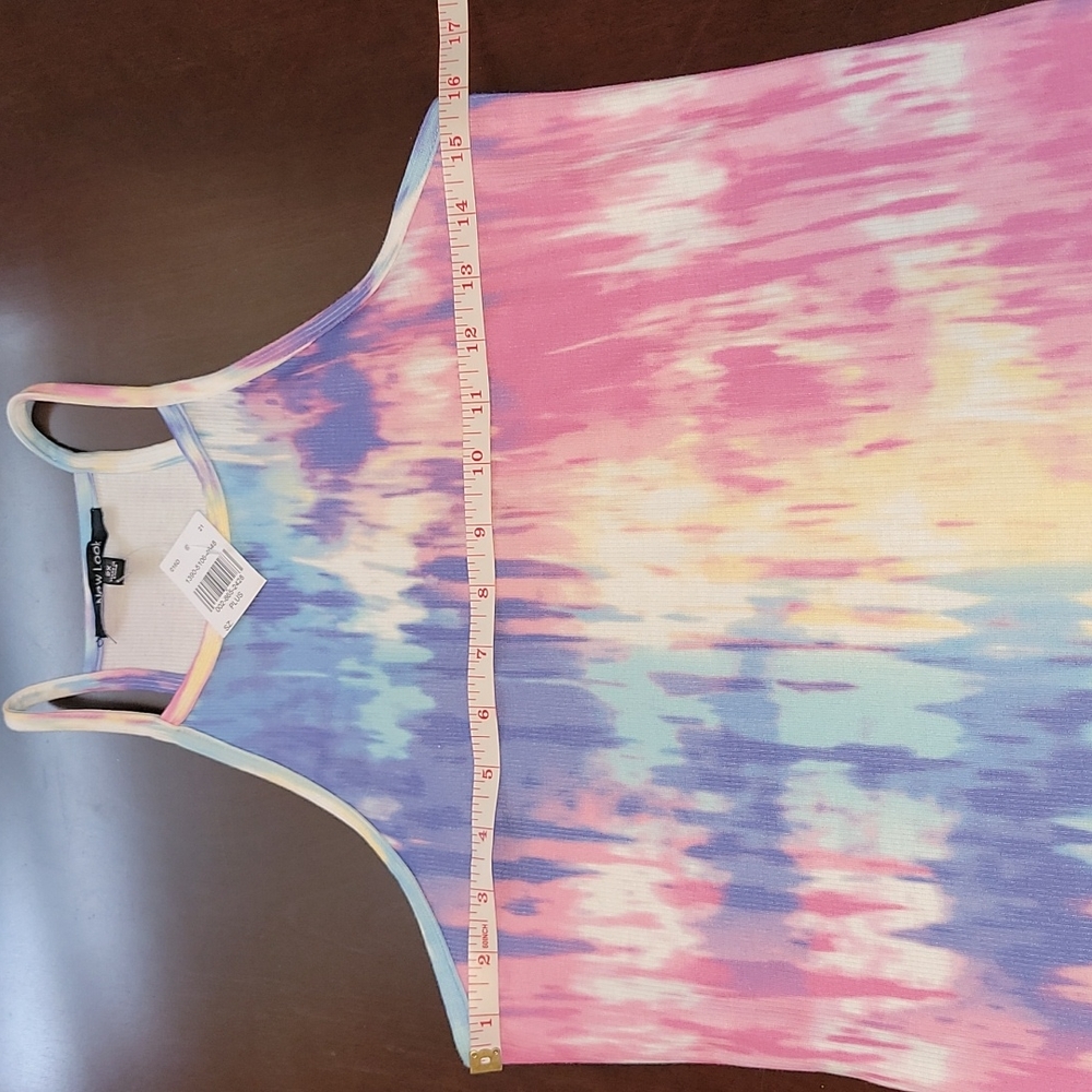Spring Pastel Tie-Dye Racerback Muscle Maxi Dress With Crosses Front Hem Size 2X - Picture 5 of 13
